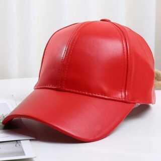 Casquette Rouge Style Baseball en Simili Cuir